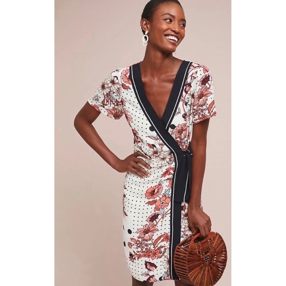 Maeve by Anthropologie Aubrey floral and polka dot wrap dress Size 4 lined